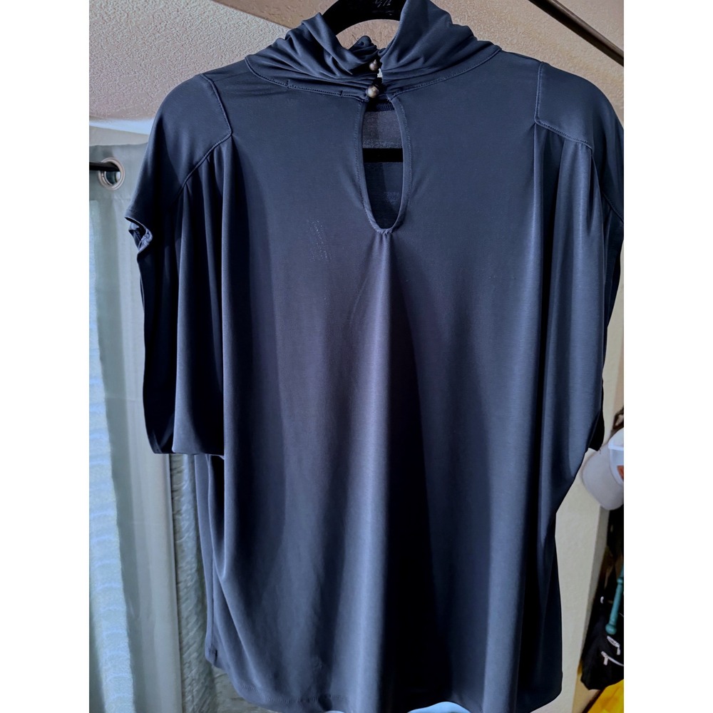 Dark Navy Blue high cowl Neck Dolman Sleeve Keyhole Back Tunic Top Women's 3XL - Picture 2 of 12
